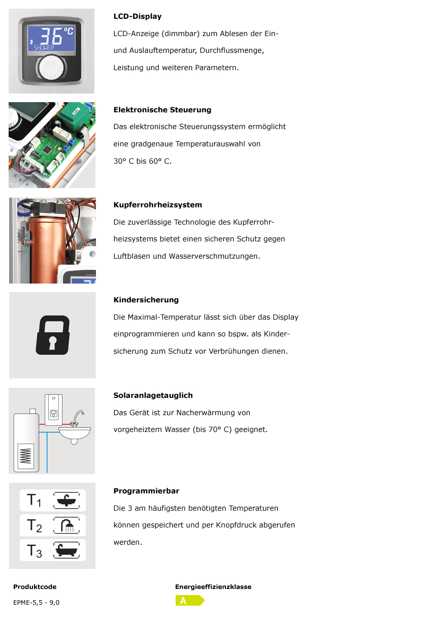 Elektronischer Durchlauferhitzer EPME Kospel 230 Volt