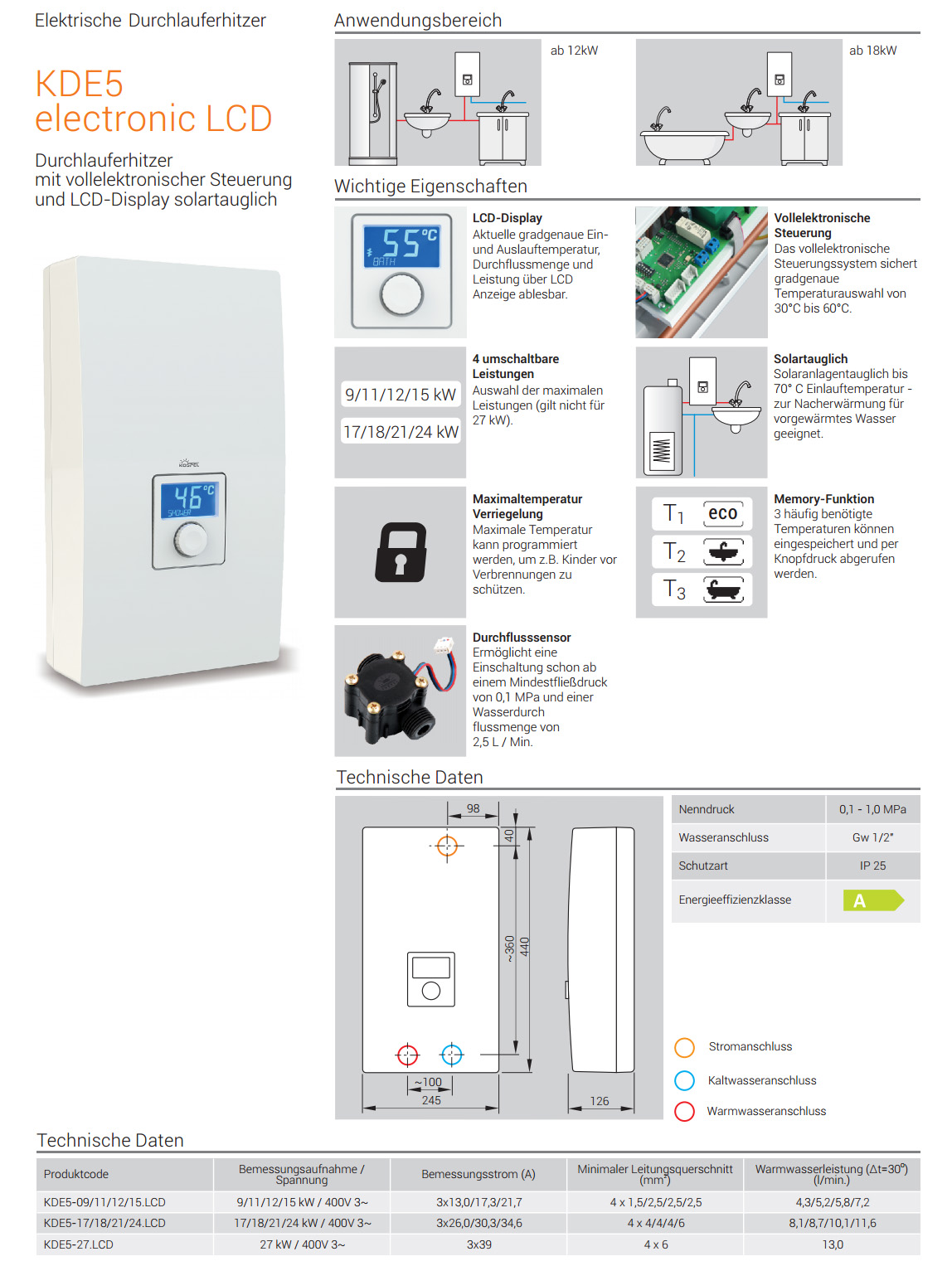 KDE5-17/18/21/24 kW Durchlauferhitzer